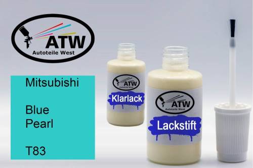 Mitsubishi, Blue Pearl, T83: 20ml Lackstift + 20ml Klarlack - Set, von ATW Autoteile West.